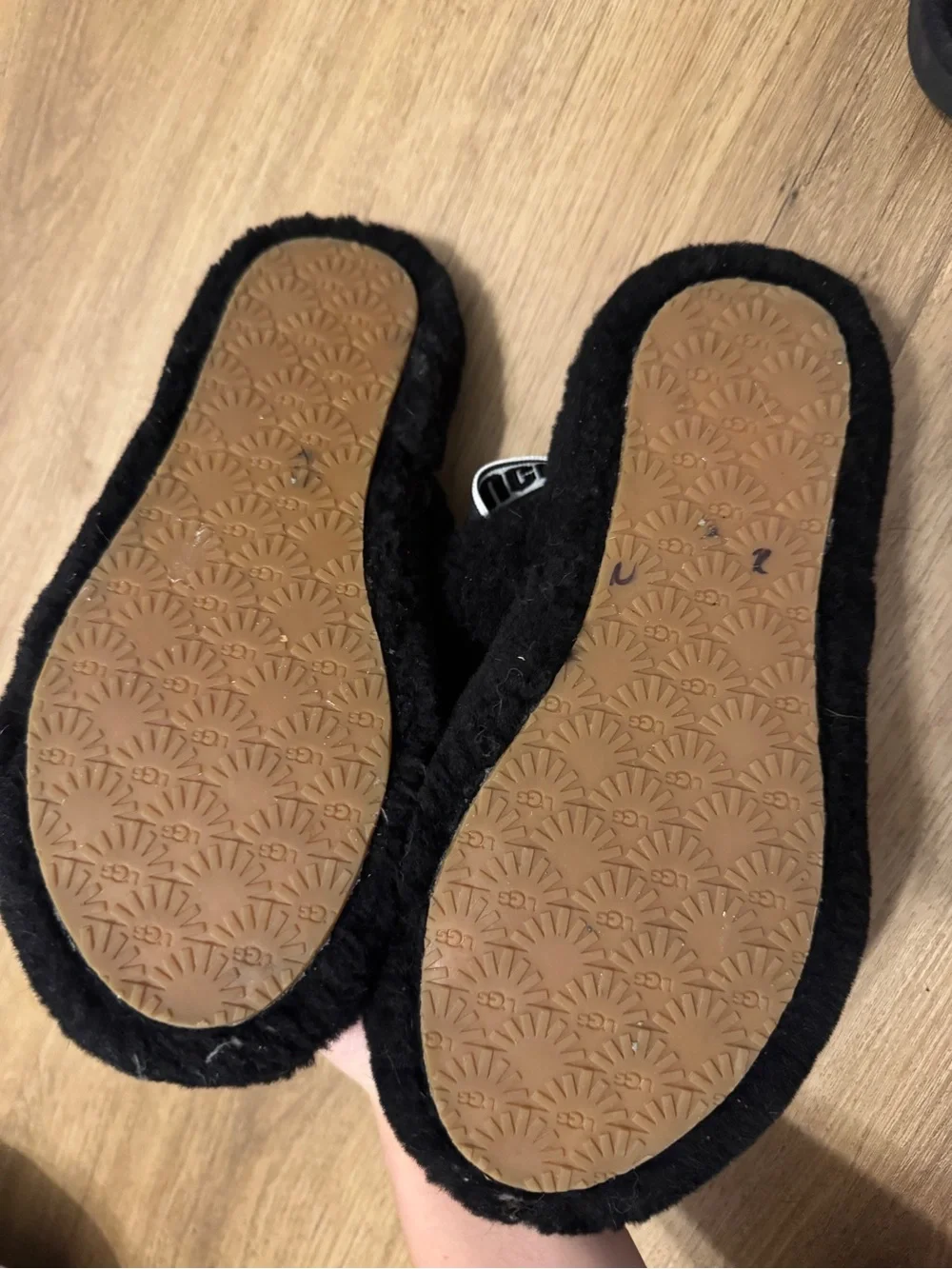 UGG Kids Black Plush Slide Sandals with Elastic Heel Strap